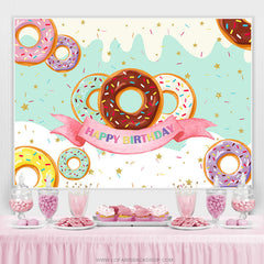 Lofaris Colorful Donut Candyland Theme Happy Birthday Backdrop