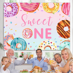 Lofaris Colorful Donut Themed Sweet One Happy Birthday Backdrop