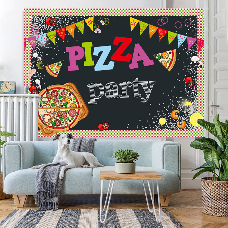 Lofaris Colorful Dot And Flags Pizza Party Birthday Backdrop