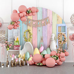 Lofaris Colorful Eggs Floral Wooden Circle Easter Backdrop