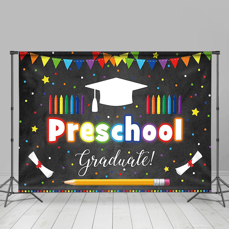 Lofaris Colorful Flag Black Preschool Happy Graduation Backdrop