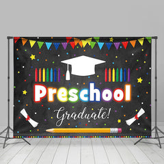 Lofaris Colorful Flag Black Preschool Happy Graduation Backdrop