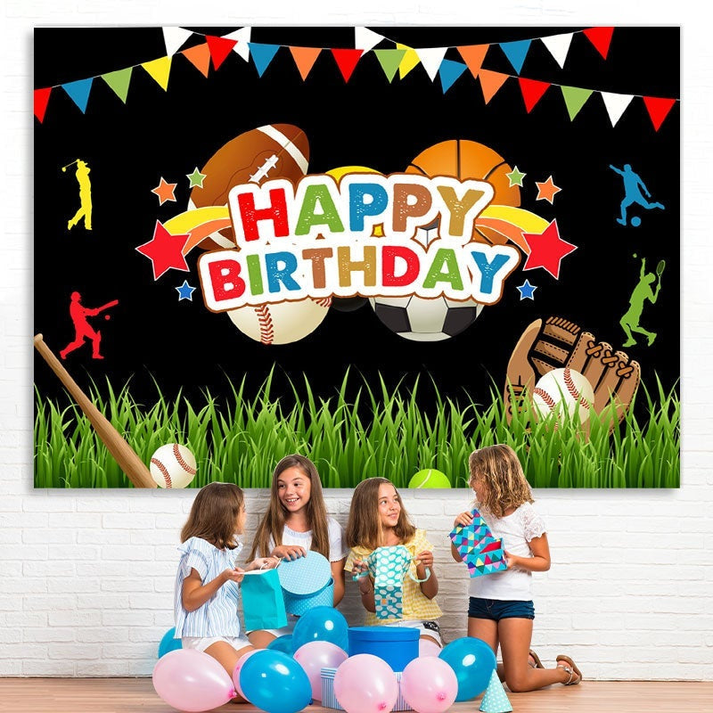 Lofaris Colorful Flags Stars Boy Sports Happy Birthday Backdrop