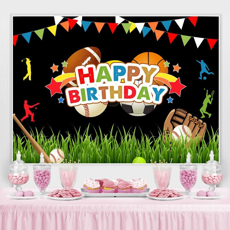 Lofaris Colorful Flags Stars Boy Sports Happy Birthday Backdrop