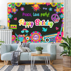 Lofaris Colorful Floral Peace Love Happy Birthday Party Backdrop