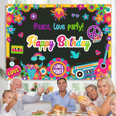 Lofaris Colorful Floral Peace Love Happy Birthday Party Backdrop