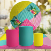Lofaris Colorful Florals And Stripes Round Birthday Backdrop Kit
