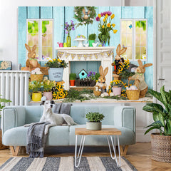 Lofaris Colorful Flowers And Lovely Rabbit Easter Day Backdrop