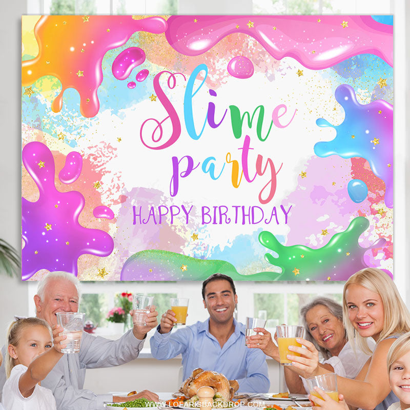 Lofaris Colorful Glitter Slime Party Happy Birthday Backdrop
