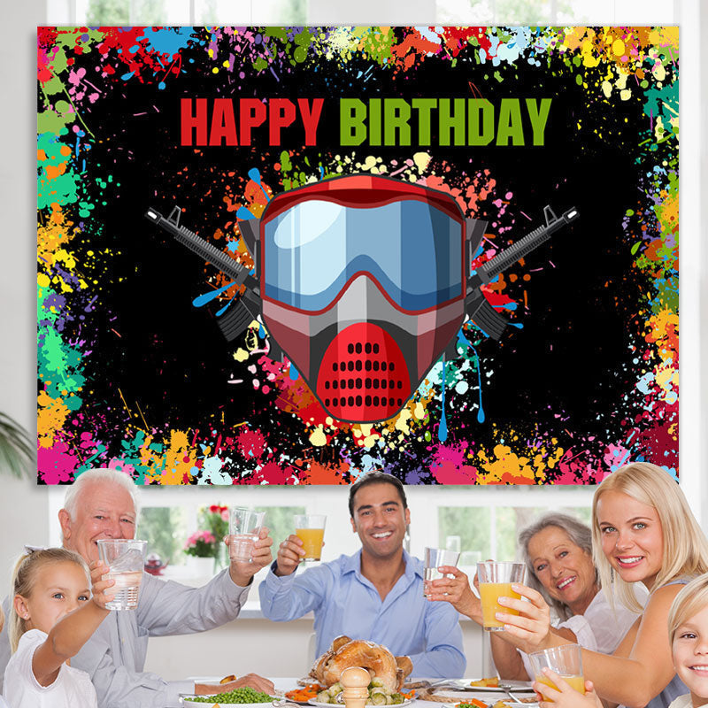 Lofaris Colorful Graffiti And Gas Mask Happy Birthday Backdrop