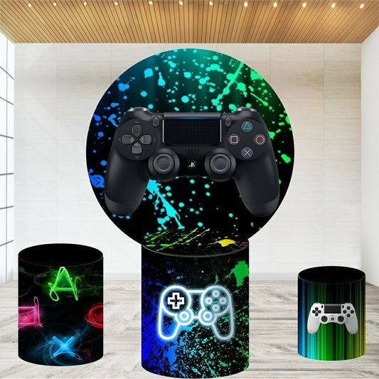 Lofaris Colorful Graffiti Black Game Round Birthday Backdrop Kit