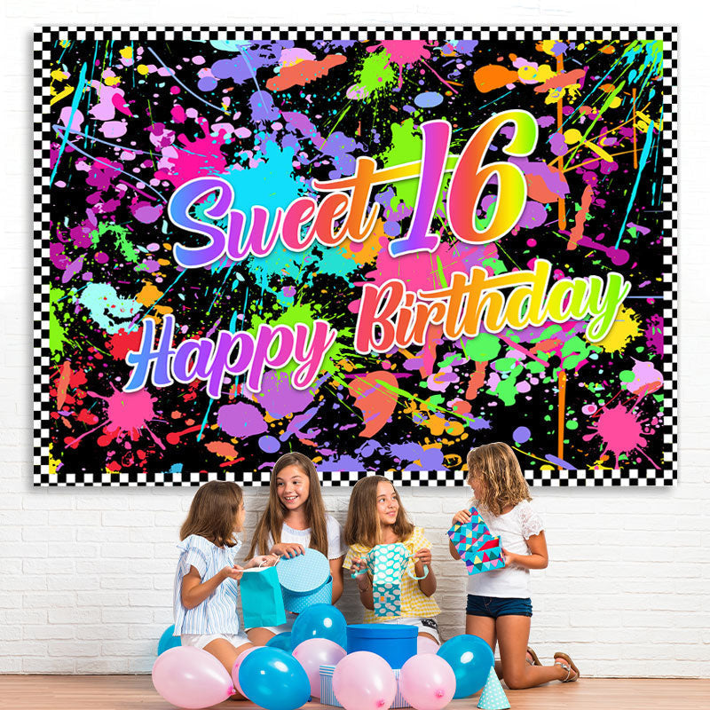 Lofaris Colorful Graffiti Sweet 16 Happy Birthday Backdrop