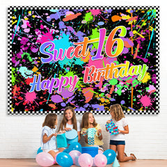 Lofaris Colorful Graffiti Sweet 16 Happy Birthday Backdrop