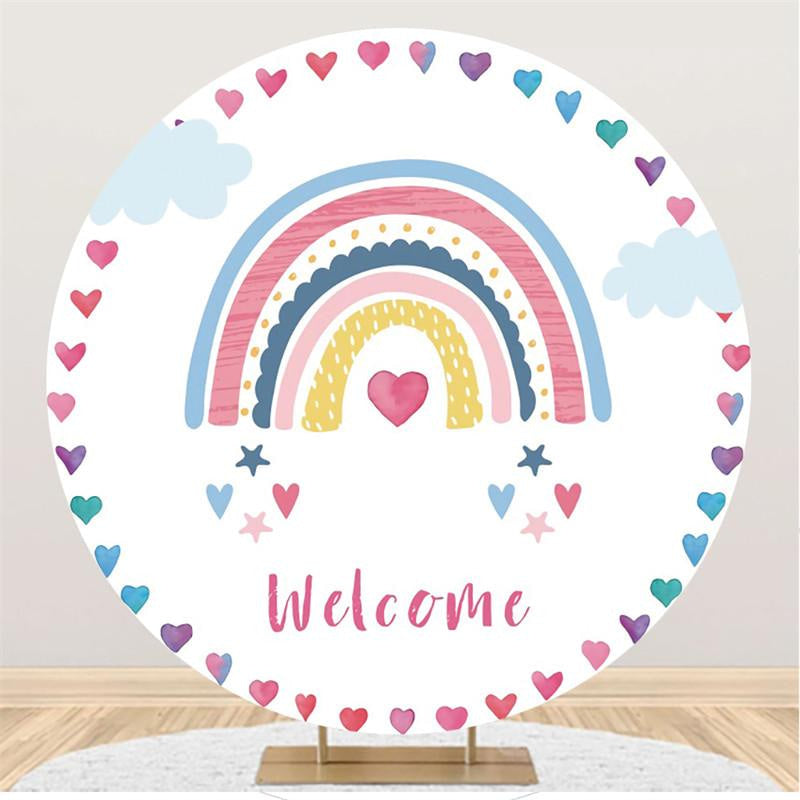 Lofaris Colorful Heart And Rainbow Circle Baby Shower Backdrop