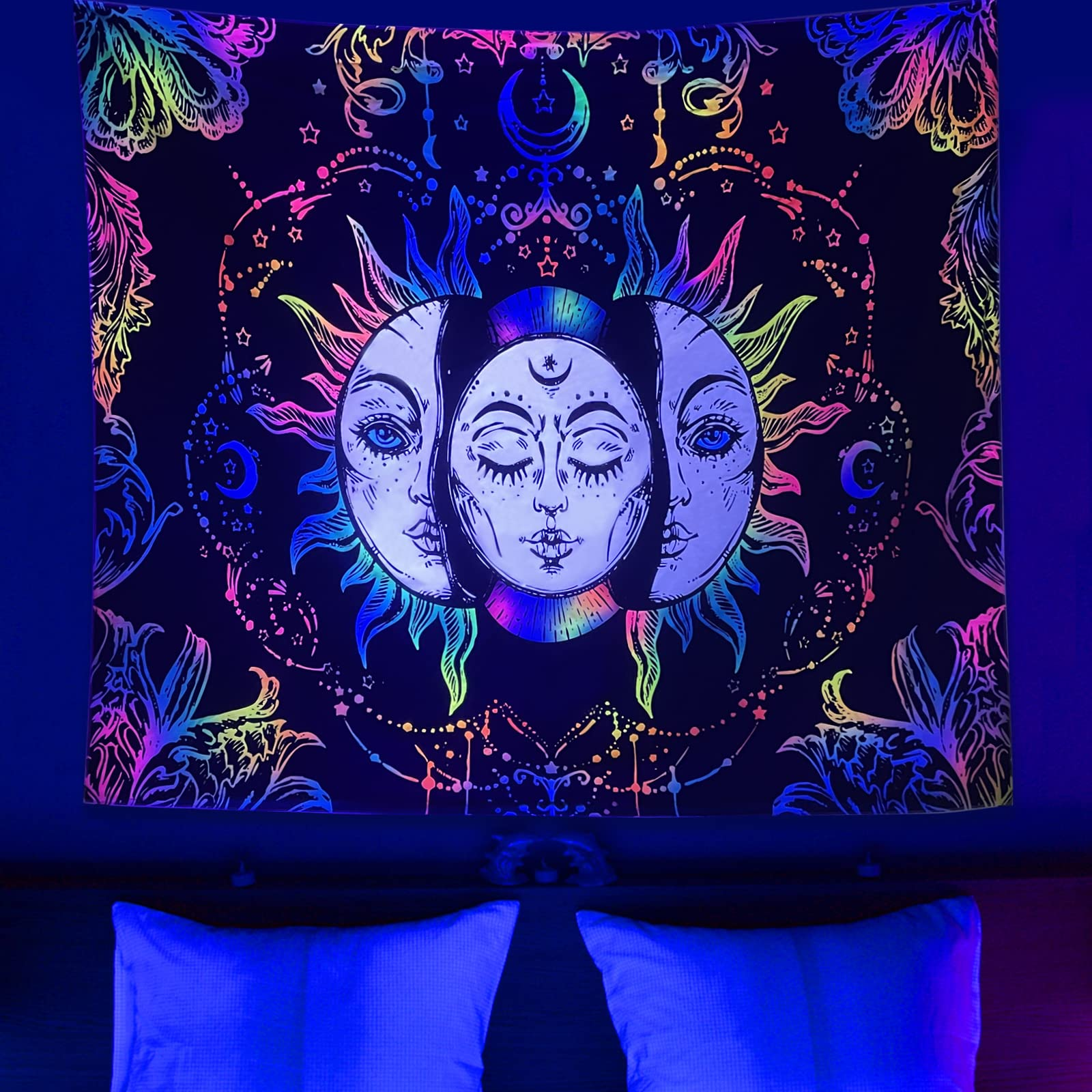 Lofaris Colorful Hippie Burning Sun Mandala Blacklight Tapestry