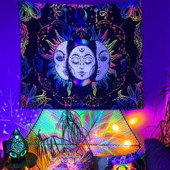 Lofaris Colorful Hippie Burning Sun Mandala Blacklight Tapestry
