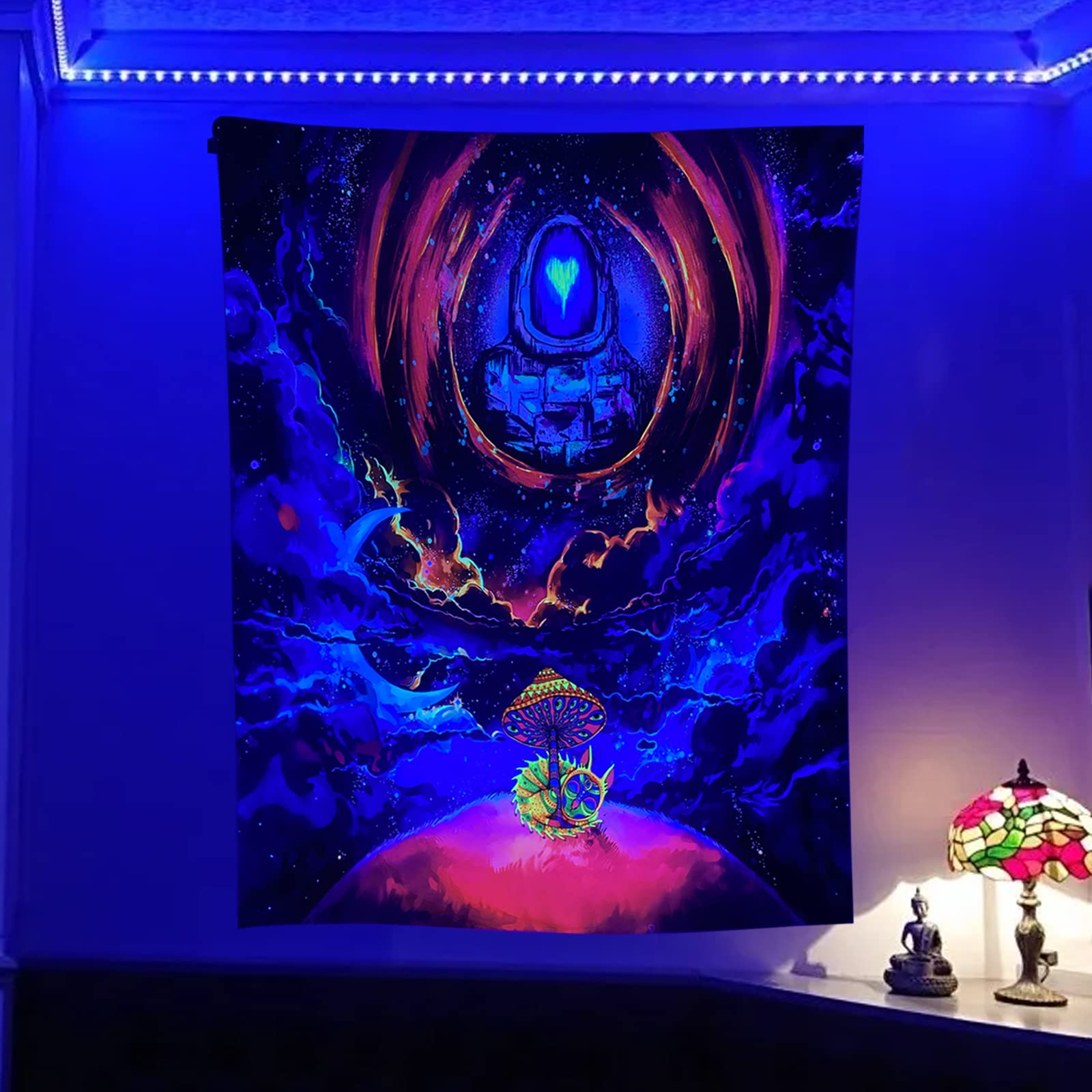 Lofaris Colorful Hippie Mushroom Wall Mandala Blacklight Tapestry