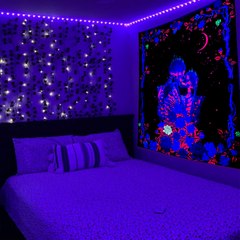 Lofaris Colorful Hippie Skull Kissing Lover Wall Blacklight Tapestry