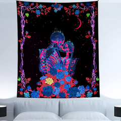 Lofaris Colorful Hippie Skull Kissing Lover Wall Blacklight Tapestry