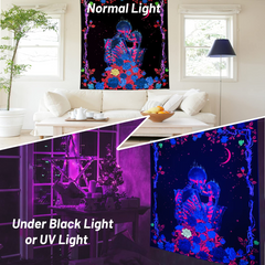Lofaris Colorful Hippie Skull Kissing Lover Wall Blacklight Tapestry