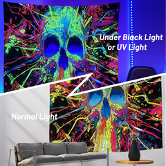 Lofaris Colorful Hippie Skull Wall Blacklight Tapestry for Bedroom