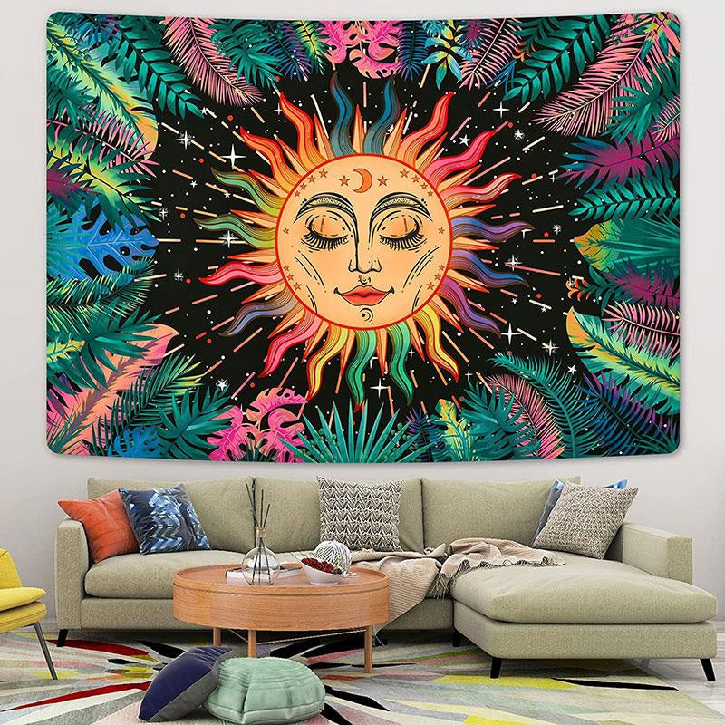 Lofaris Colorful Leaves And Sun Abstract Galaxy Wall Tapestry