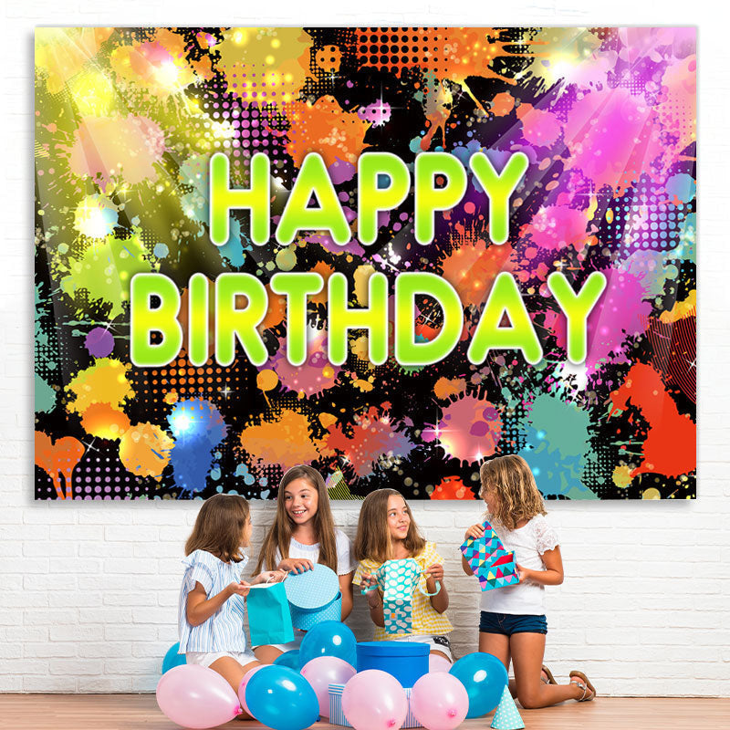 Lofaris Colorful Lights And Graffiti Happy Birthday Backdrop