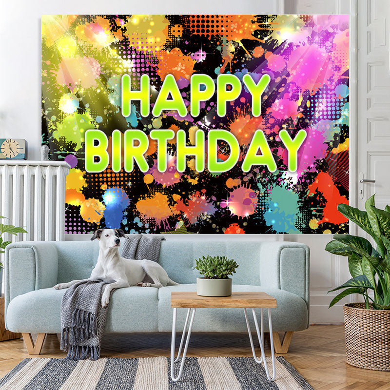 Lofaris Colorful Lights And Graffiti Happy Birthday Backdrop