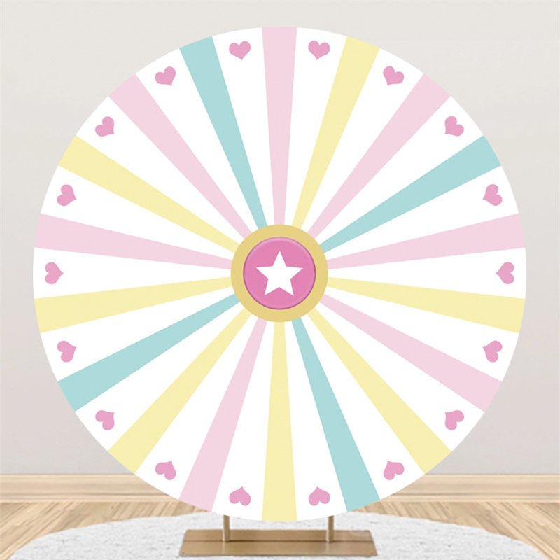 Lofaris Colorful Lines With Hearts Round Star Cute Backdrop
