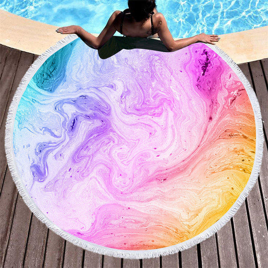 Lofaris Colorful Marble Abstract Painting Round Beach Towel