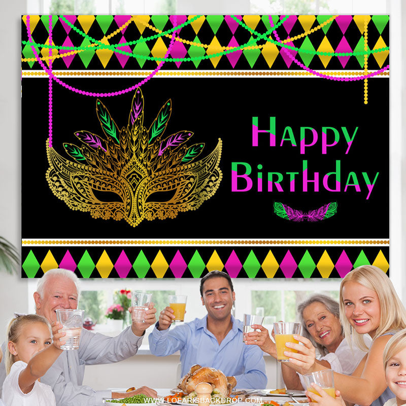 Lofaris Colorful Mask Masquerade Theme Happy Birthday Backdrop