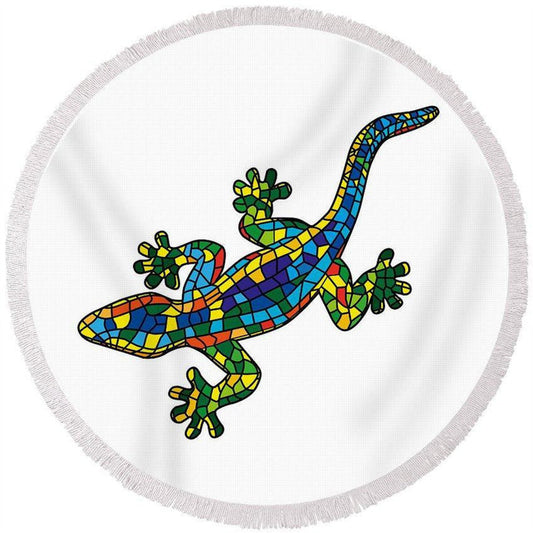Lofaris Colorful Pattern Gecko Round Fringe Beach Blanket