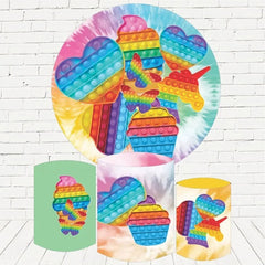 Lofaris Colorful Pattern Pop It Round Happy Birthday Backdrop Kit