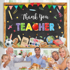 Lofaris Colorful Patterns Black Thank You Teacher Party Backdrop