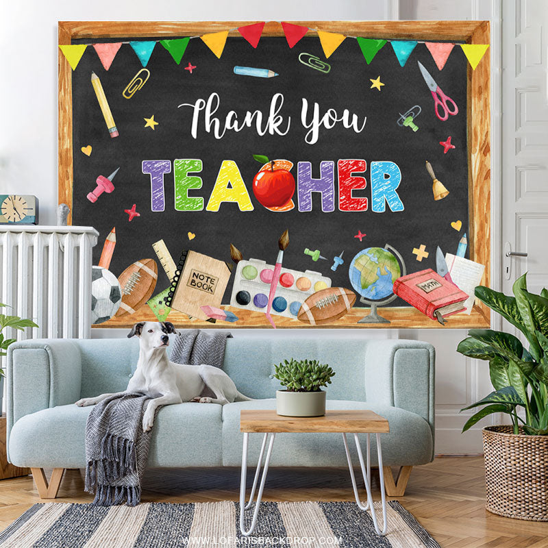 Lofaris Colorful Patterns Black Thank You Teacher Party Backdrop