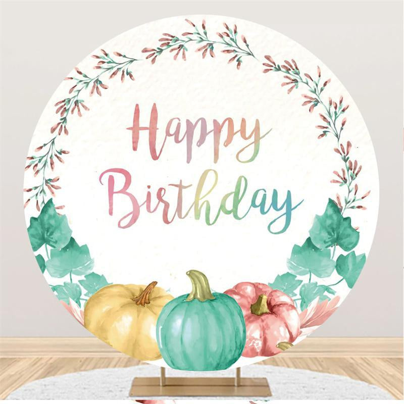 Lofaris Colorful Pumpkin With Plants Birthday Circle Backdrop