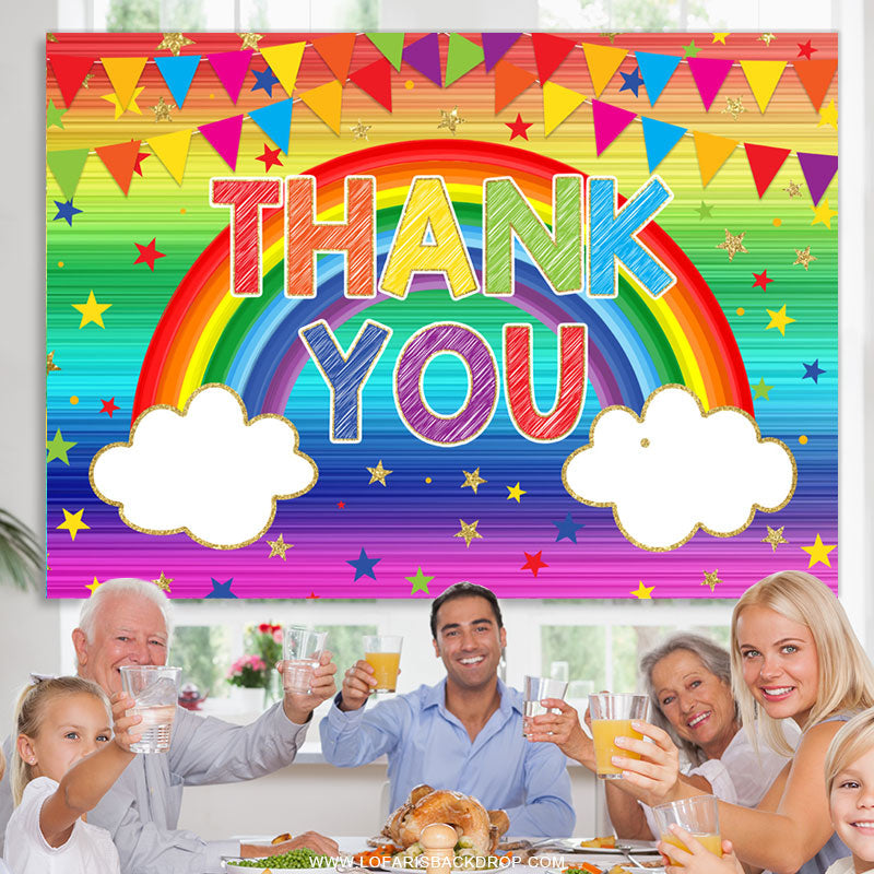 Lofaris Colorful Rainbow And Flags Thank You Birthday Backdrop