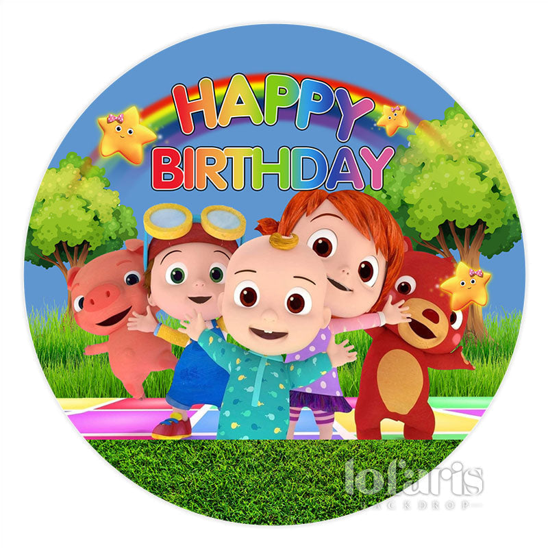 Lofaris Colorful Rainbow Round Kids Happy Birthday Backdrop