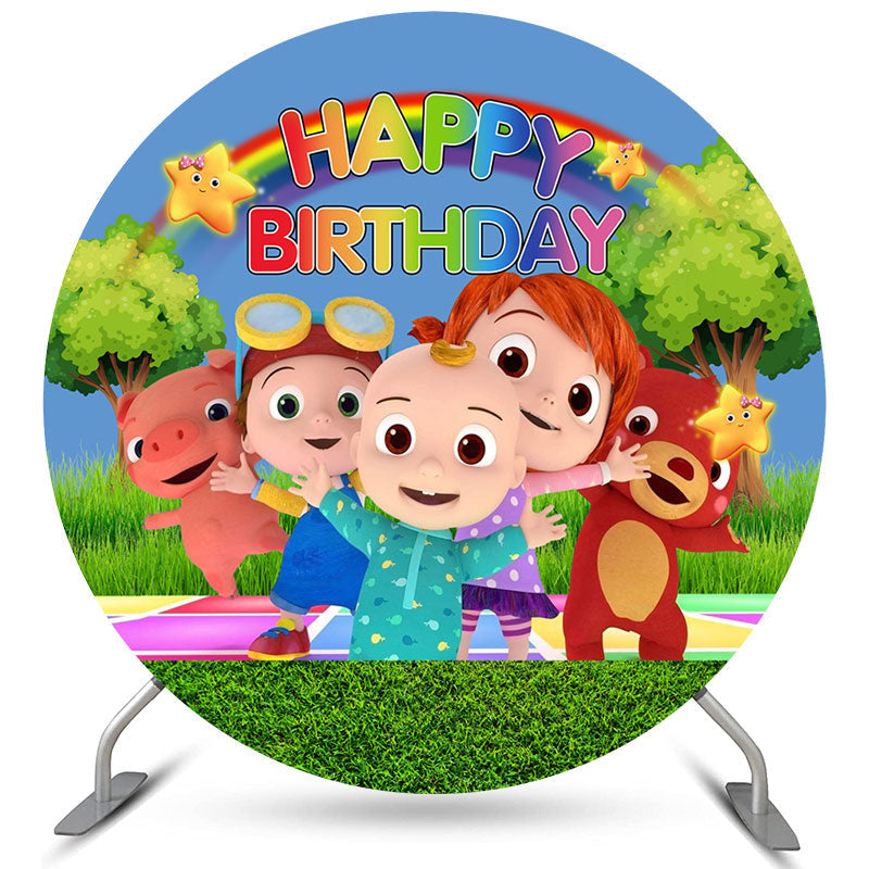 Lofaris Colorful Rainbow Round Kids Happy Birthday Backdrop