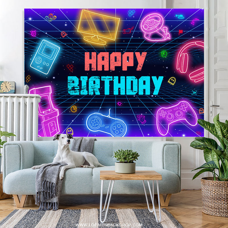 Lofaris Colorful Scifi Electronics Happy Birthday Backdrop