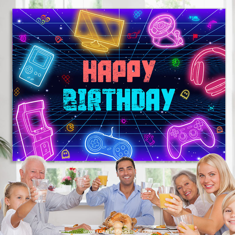 Lofaris Colorful Scifi Electronics Happy Birthday Backdrop