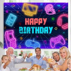 Lofaris Colorful Scifi Electronics Happy Birthday Backdrop