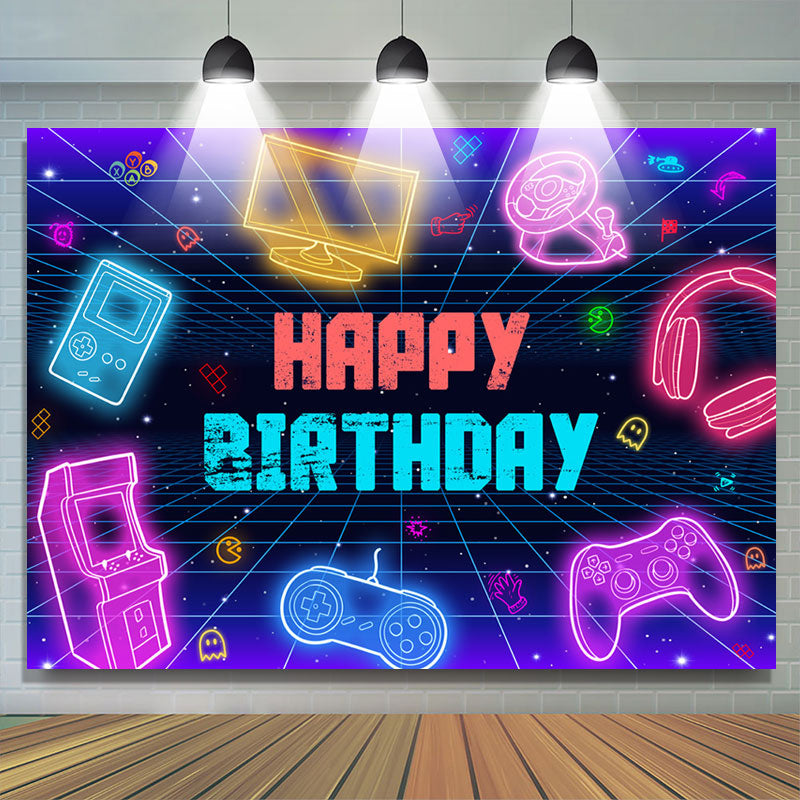 Lofaris Colorful Scifi Electronics Happy Birthday Backdrop