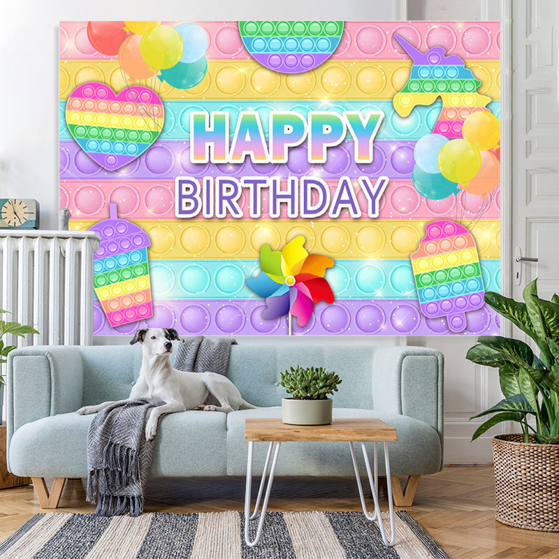 Lofaris POP It Snack And Balloon Happy Birthday Backdrop