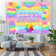 Lofaris POP It Snack And Balloon Happy Birthday Backdrop
