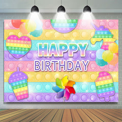 Lofaris POP It Snack And Balloon Happy Birthday Backdrop