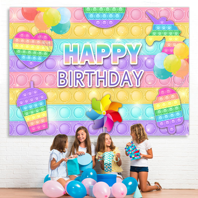 Lofaris POP It Snack And Balloon Happy Birthday Backdrop