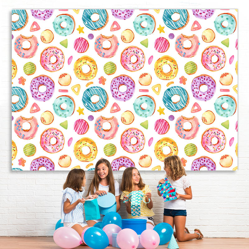 Lofaris Colorful Sweet Donuts Themed Happy Birthday Backdrop