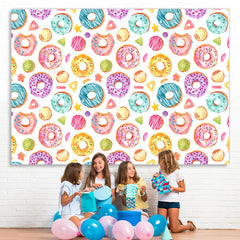 Lofaris Colorful Sweet Donuts Themed Happy Birthday Backdrop