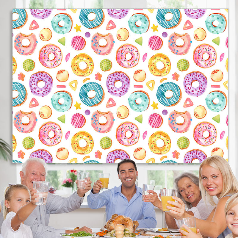 Lofaris Colorful Sweet Donuts Themed Happy Birthday Backdrop